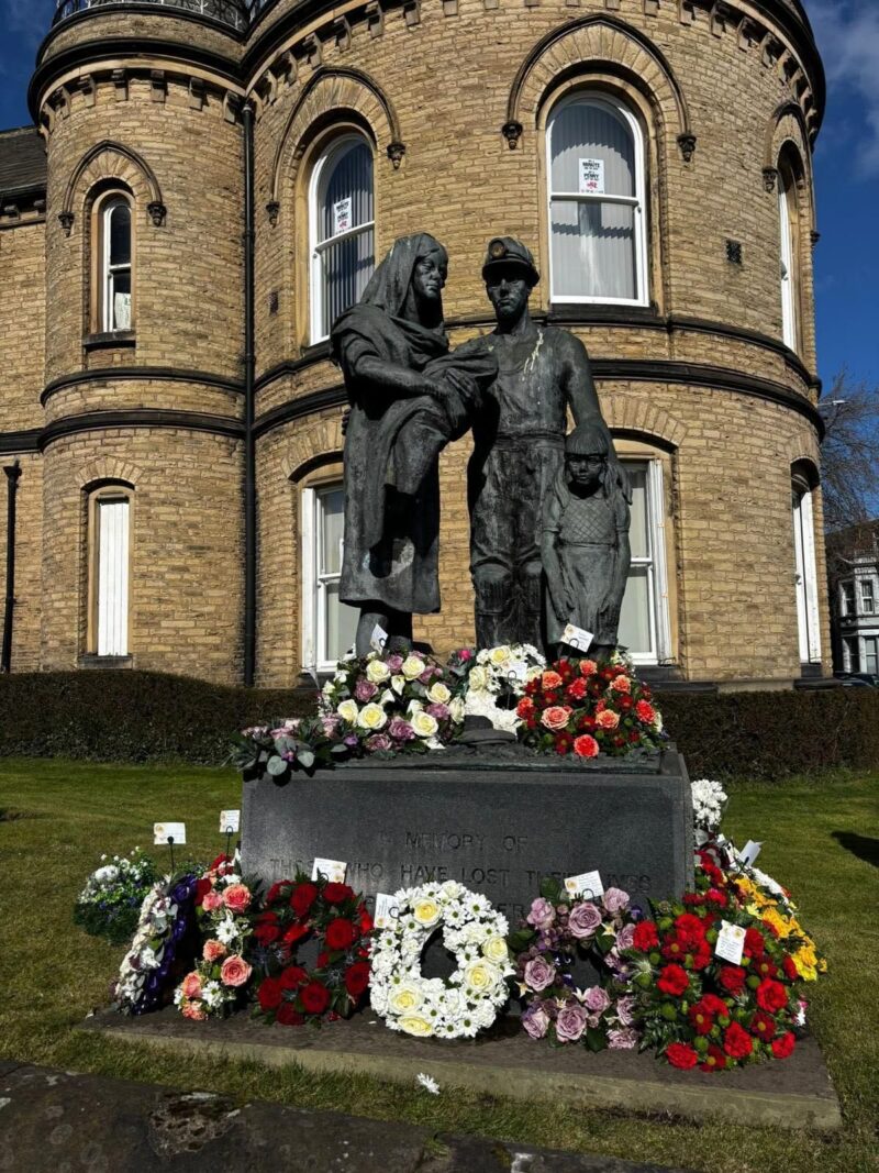 The memorial sculpture.